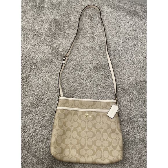 Coach Monogram Signature Shoulder Crossbody Bag Tan - Picture 1 of 12